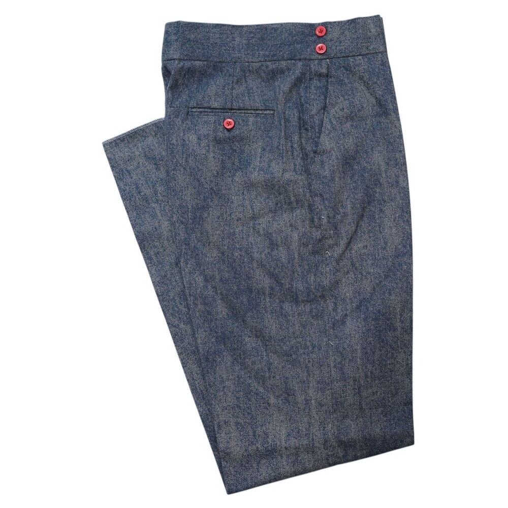 Mens 32 Denim Gurkha Pants Blue Cotton High Waist Straight Leg Chino Trousers